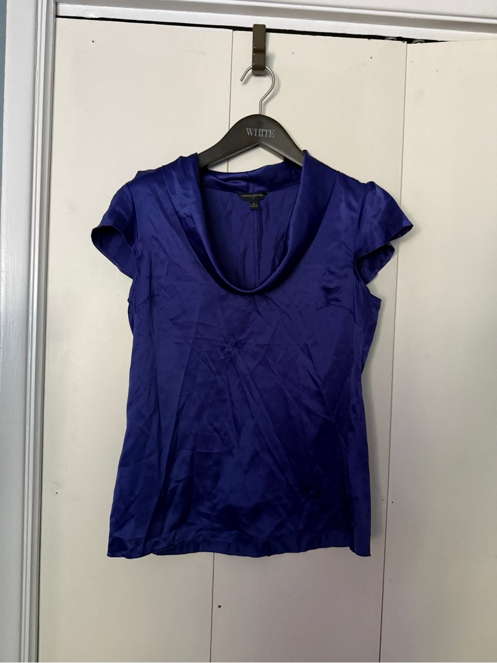 Banana Republic Satin Purple Cowl Neck Cap Sleeve Top